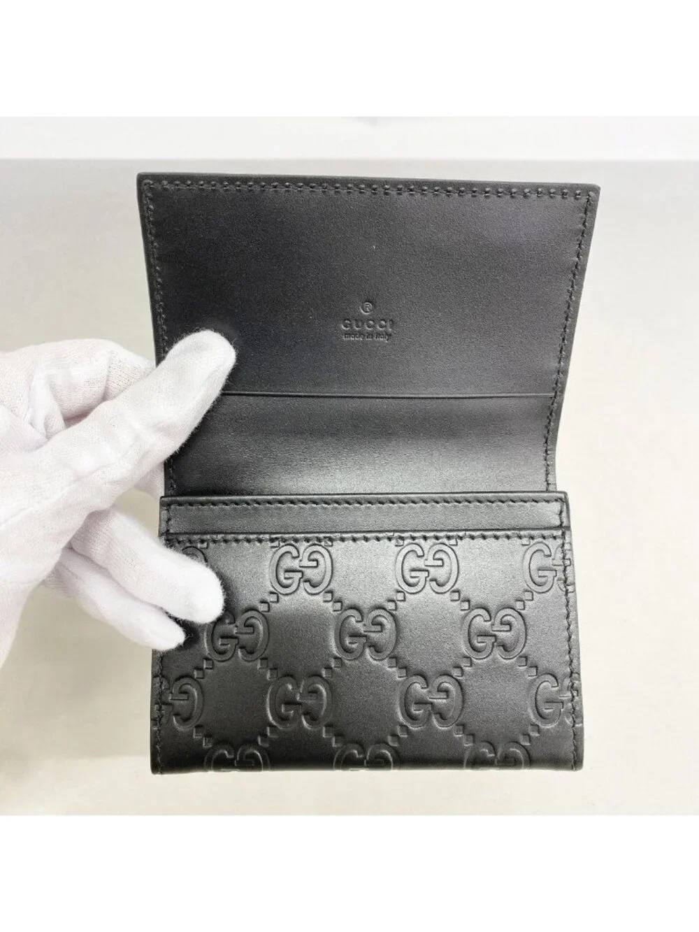 Gucci Business Card Holder Guccissima Leather Black Silver